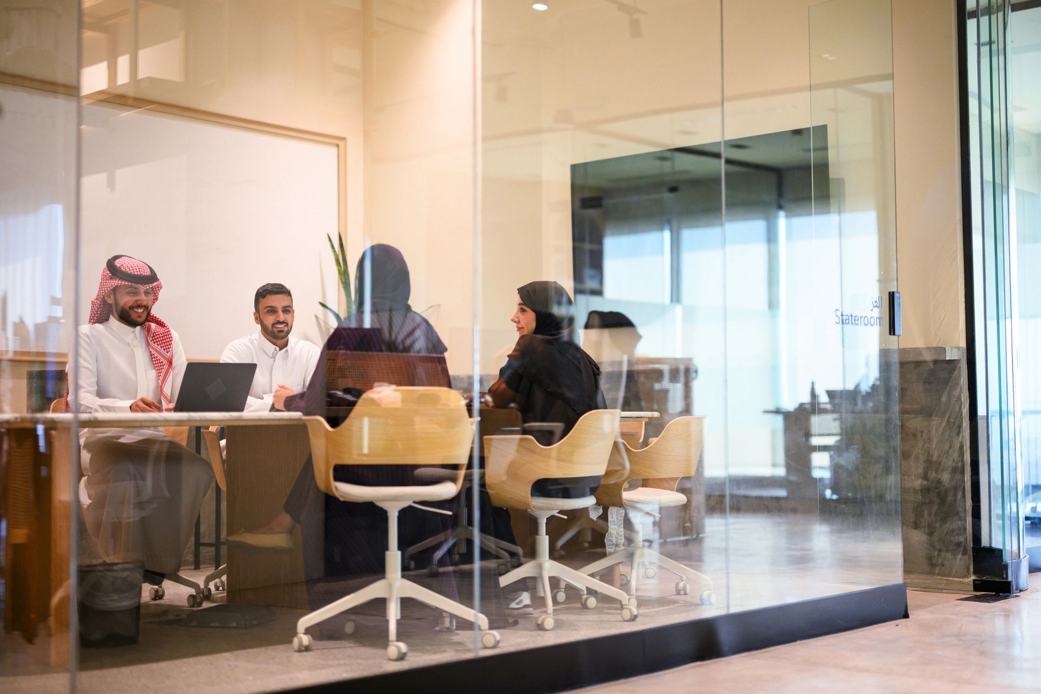 Business team in a workplace wellbeing meeting